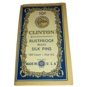 Clinton Rustproof Brass Silk Pins 120 Count Size S.C. USA Vintage Sewing Notion